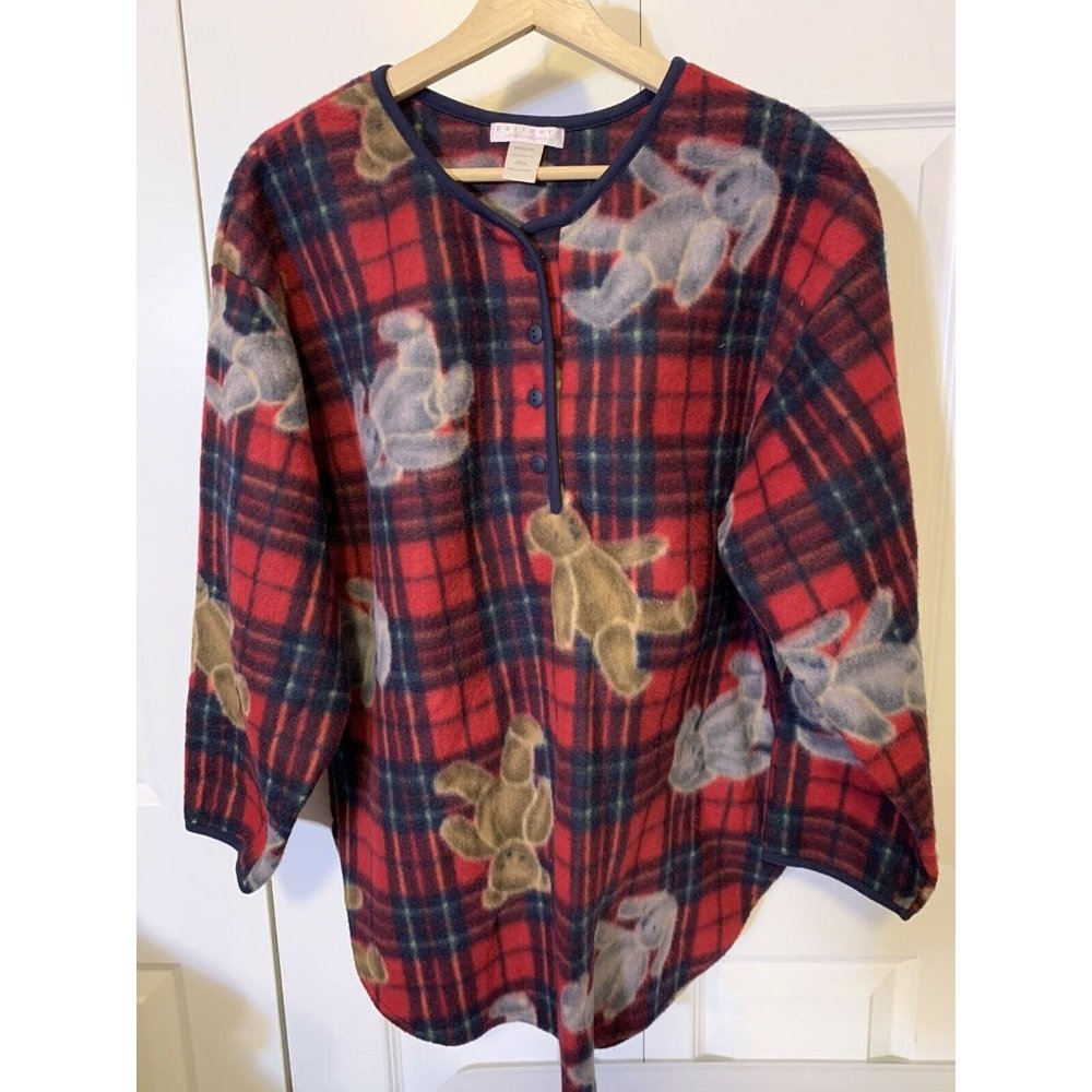 Partners Intimate Women's M Sleep Top Red Rabbit Bear Button - Picture 4 of 6
